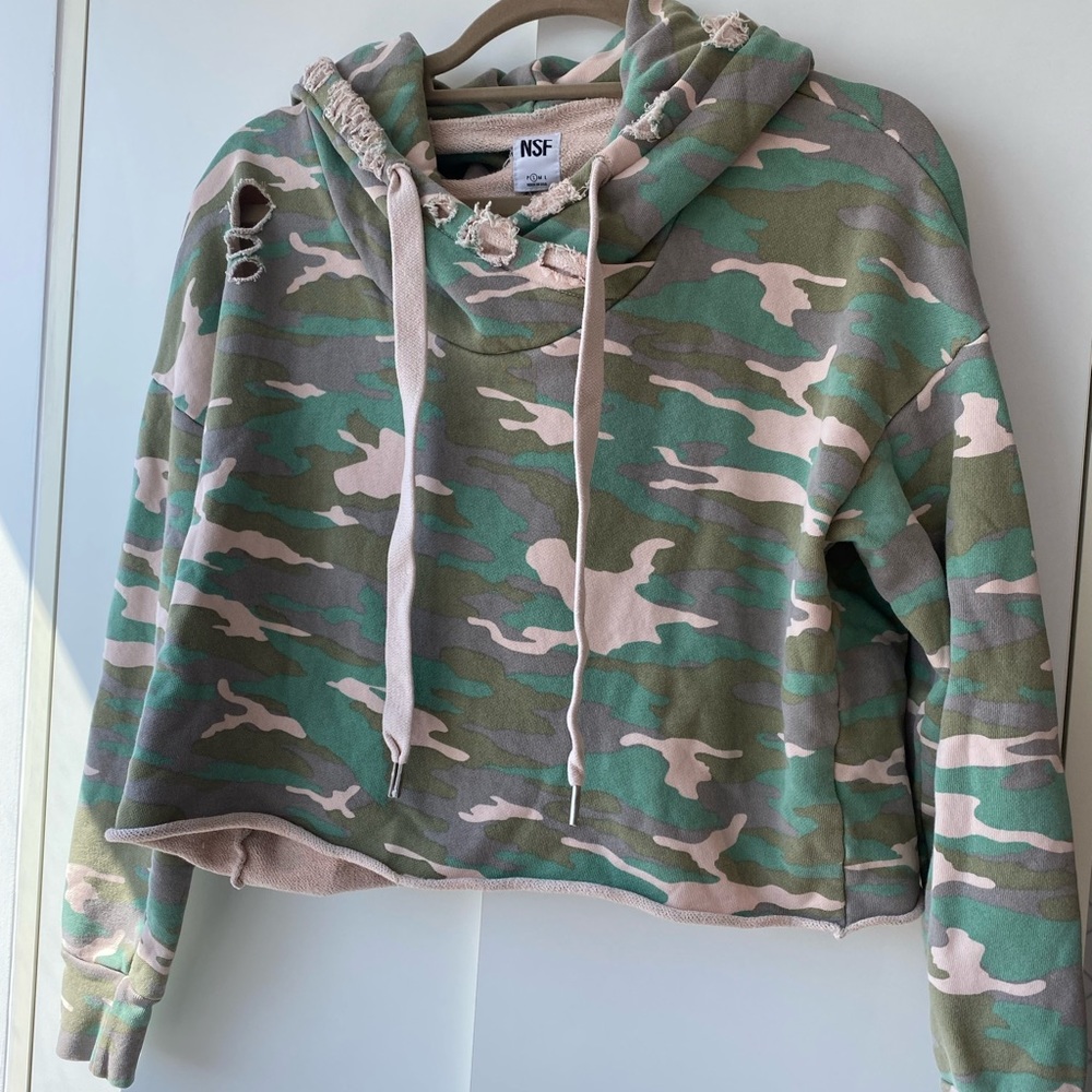 NSF Cropped camo hoodie sweatshirt M